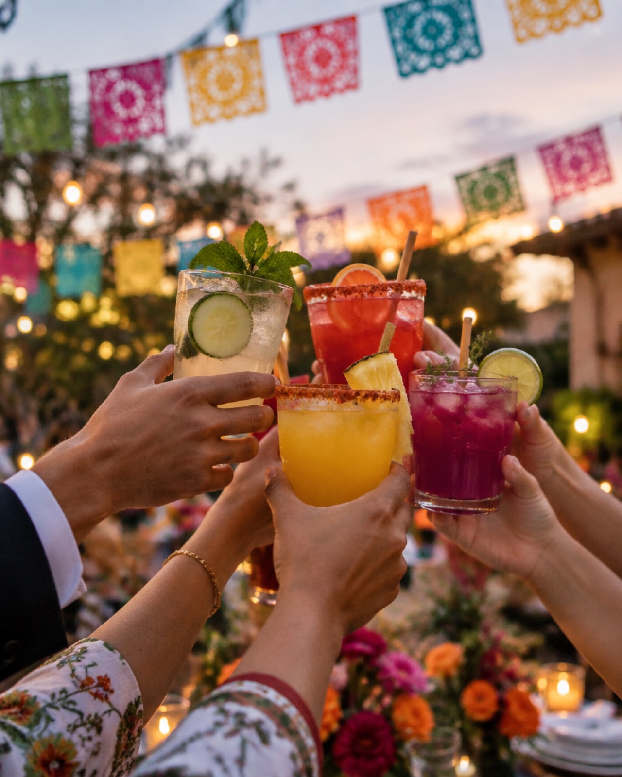 Invitados brindando con mocktails en una boda